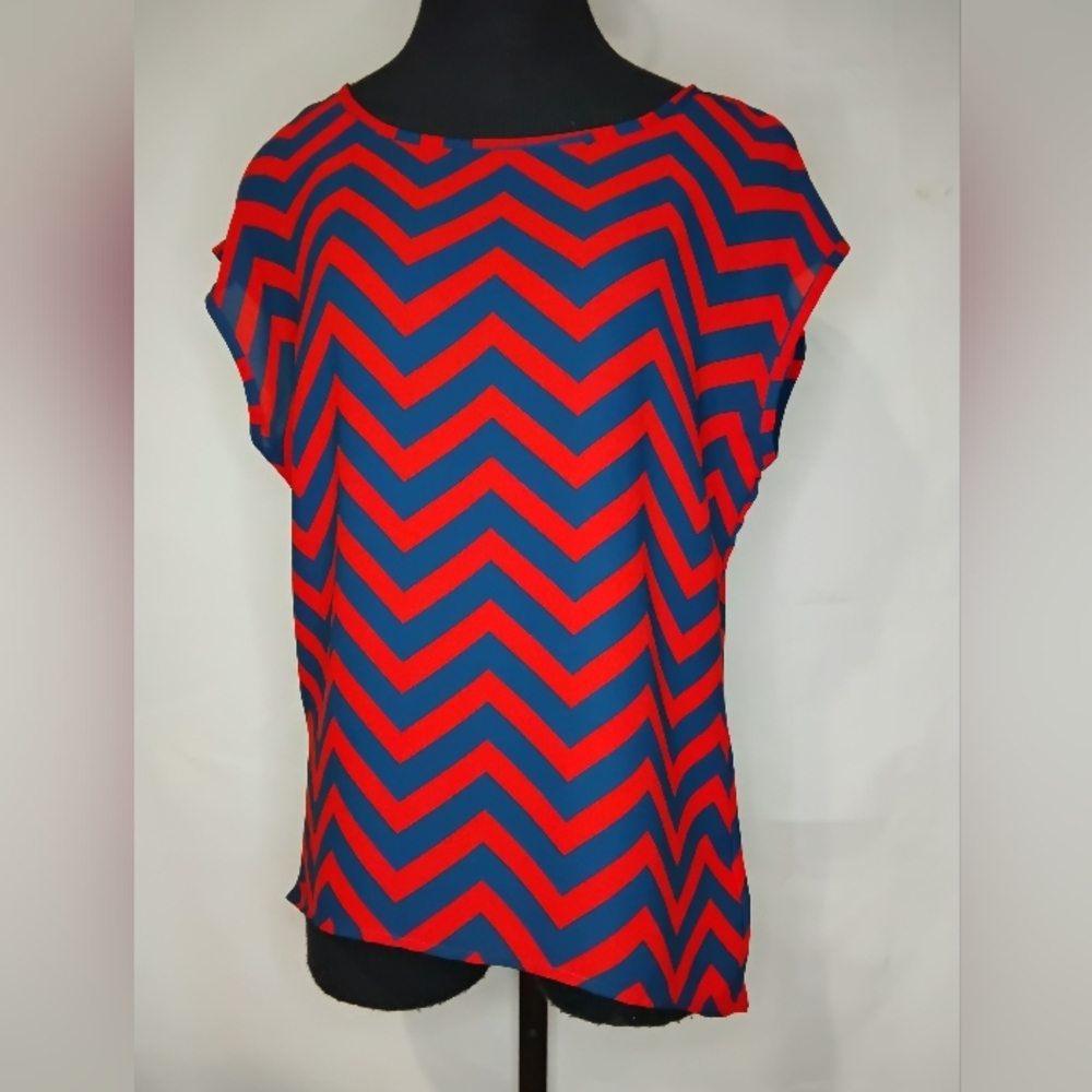 Vibrant Chevron Women's Blouse in Red and Blue